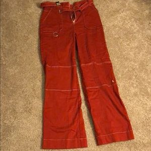 Red Wide Flare Stitch Pants